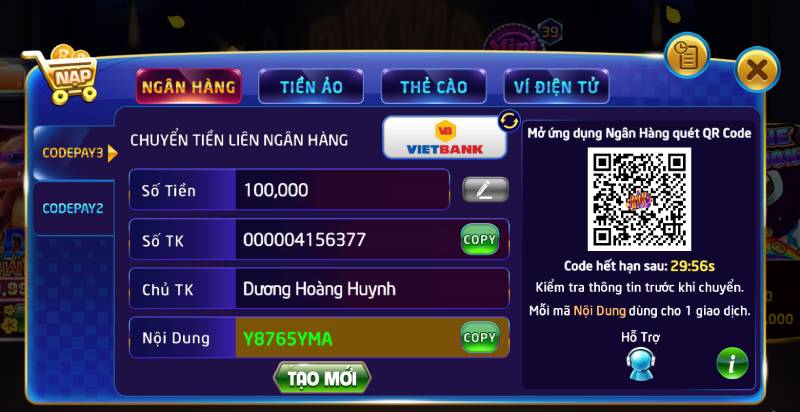 Hướng dẫn nạp tiền Rikvip chi tiết